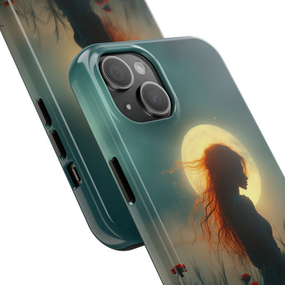 Phone Case - Mysterious Lady in Field of Wild Flowers under a glowing moon