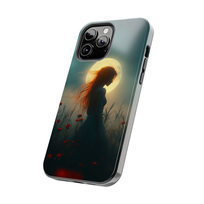 Phone Case - Mysterious Lady in Field of Wild Flowers under a glowing moon