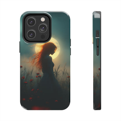 Phone Case - Mysterious Lady in Field of Wild Flowers under a glowing moon