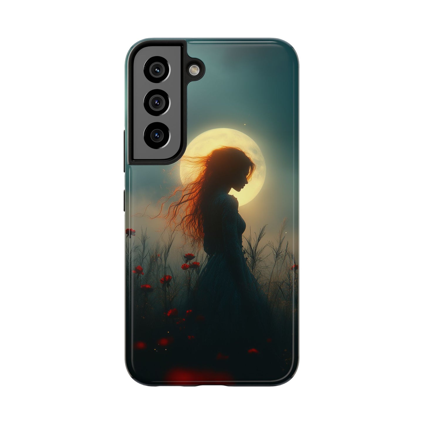 Phone Case - Mysterious Lady in Field of Wild Flowers under a glowing moon