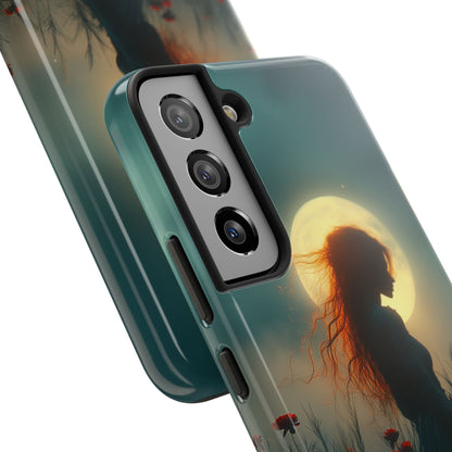 Phone Case - Mysterious Lady in Field of Wild Flowers under a glowing moon