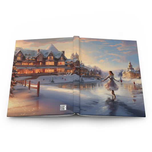 Hardcover Journal Romantic Ice Skating Painting Winter Wonderland Christmas