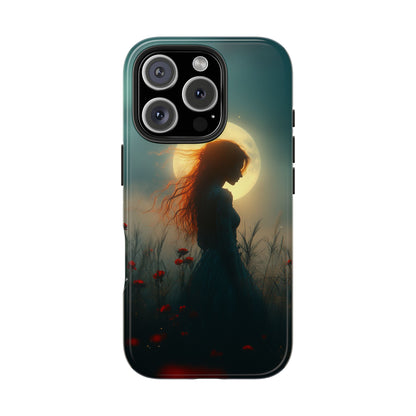 Phone Case - Mysterious Lady in Field of Wild Flowers under a glowing moon