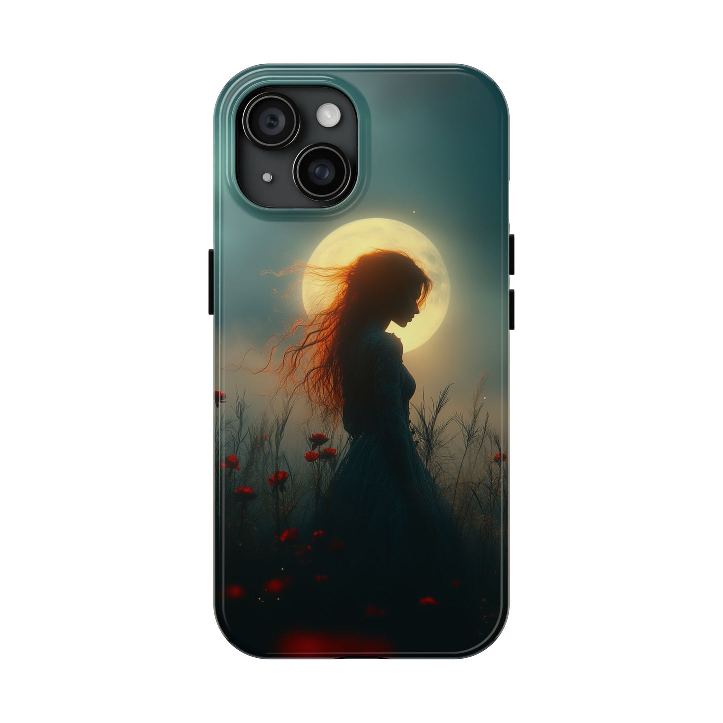 Phone Case - Mysterious Lady in Field of Wild Flowers under a glowing moon