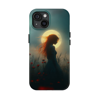 Phone Case - Mysterious Lady in Field of Wild Flowers under a glowing moon