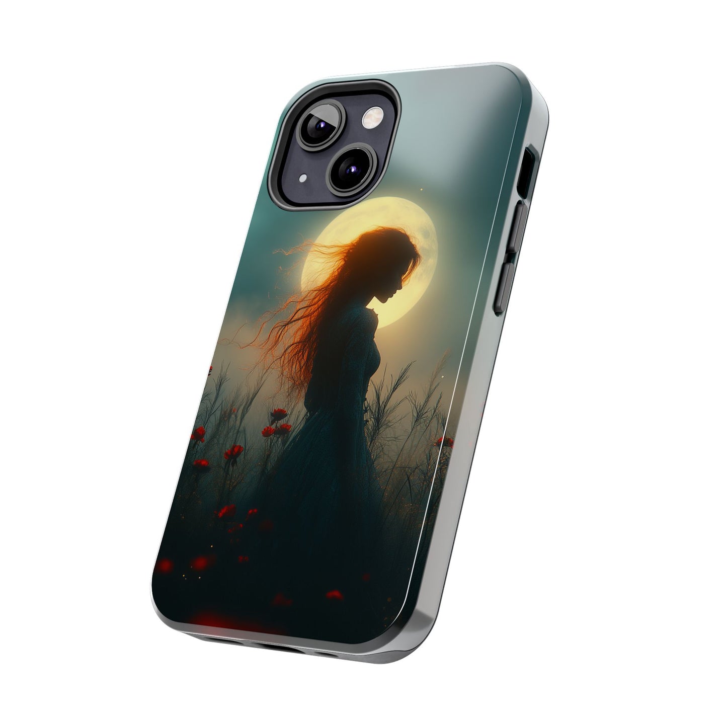 Phone Case - Mysterious Lady in Field of Wild Flowers under a glowing moon