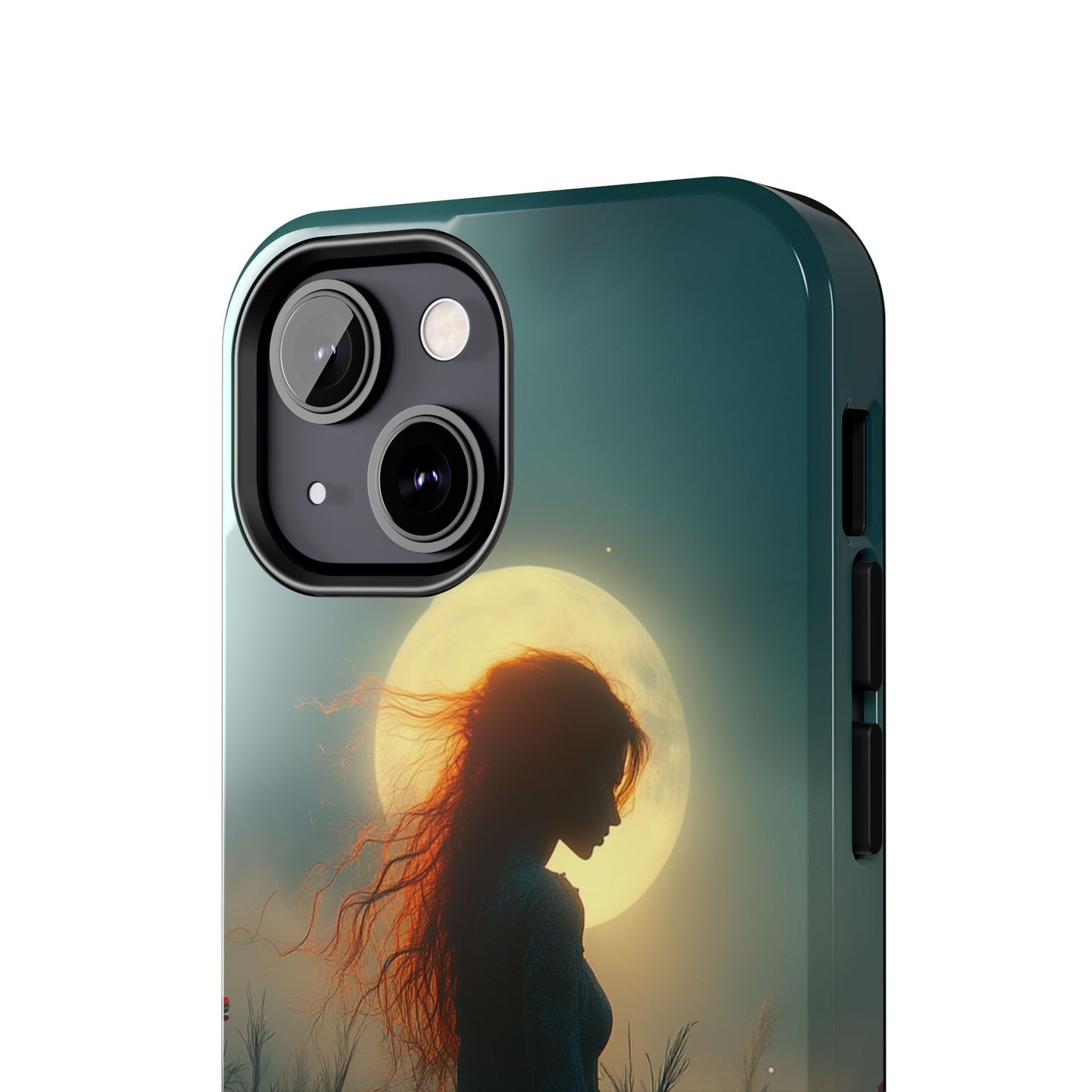 Phone Case - Mysterious Lady in Field of Wild Flowers under a glowing moon