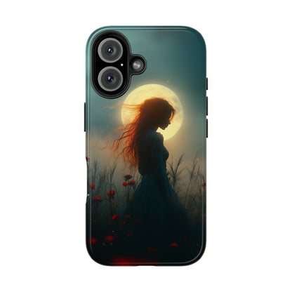 Phone Case - Mysterious Lady in Field of Wild Flowers under a glowing moon