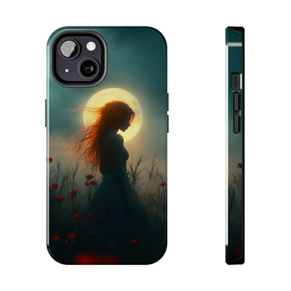 Phone Case - Mysterious Lady in Field of Wild Flowers under a glowing moon