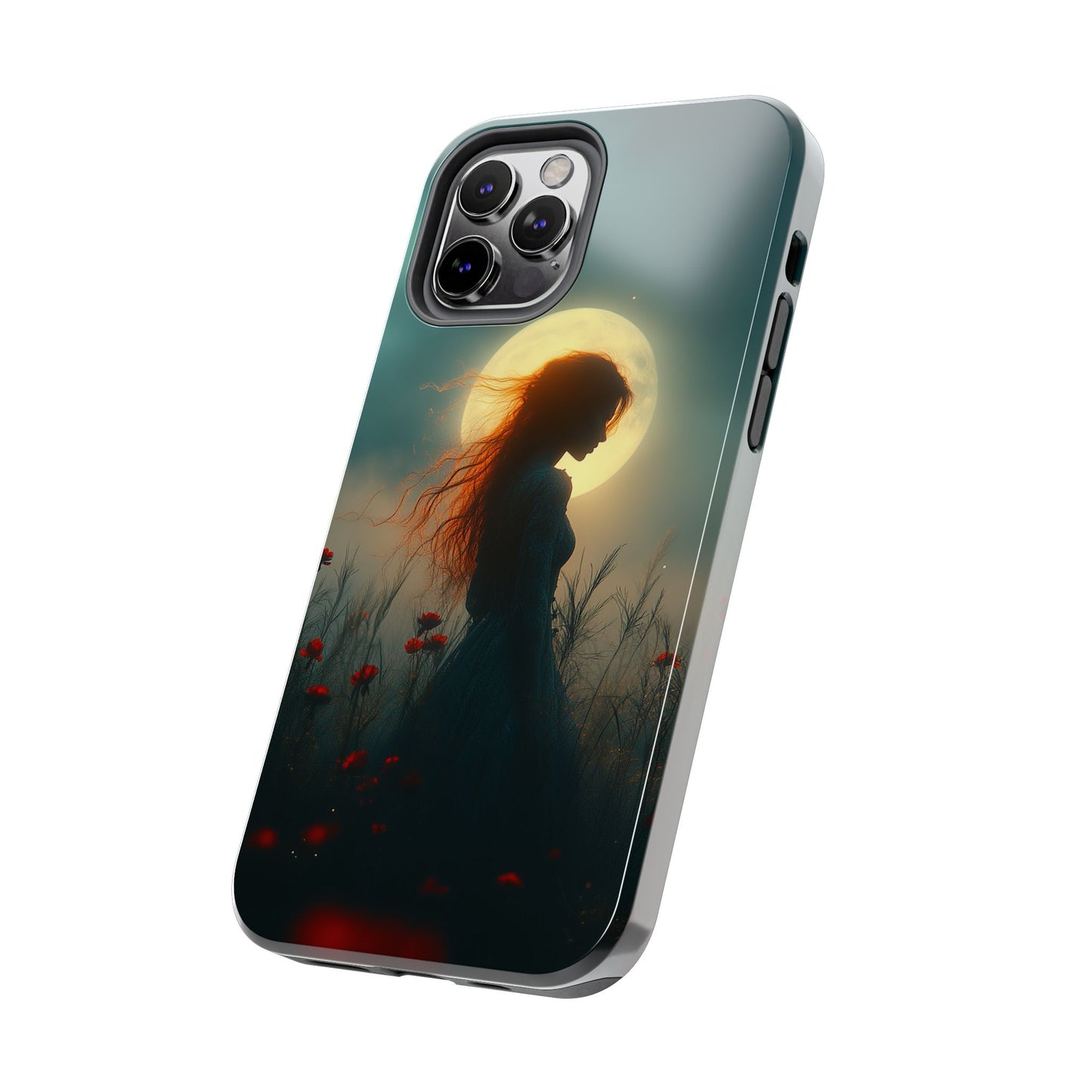 Phone Case - Mysterious Lady in Field of Wild Flowers under a glowing moon