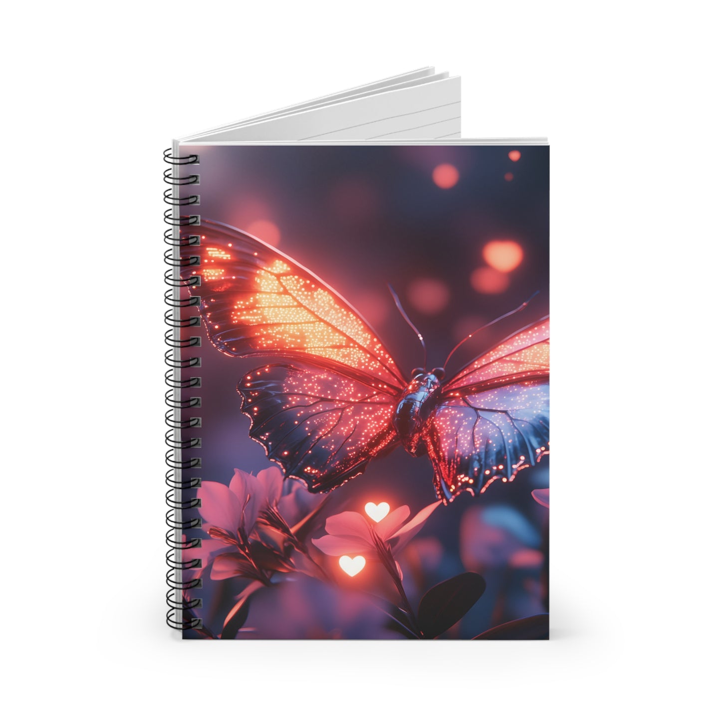 Spiral Notebook - Radiant Butterfly and Purple Flowers