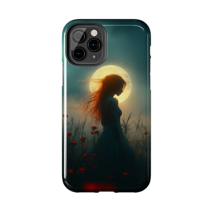 Phone Case - Mysterious Lady in Field of Wild Flowers under a glowing moon