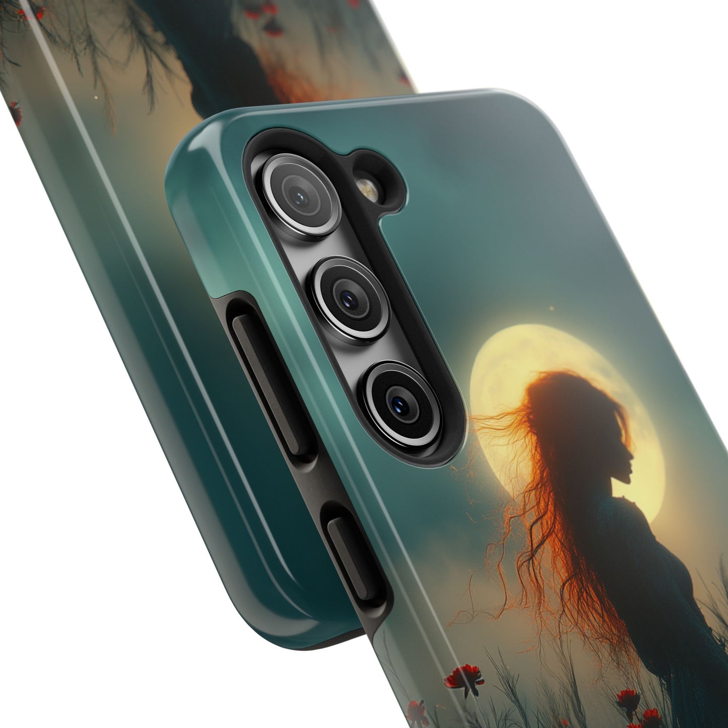 Phone Case - Mysterious Lady in Field of Wild Flowers under a glowing moon