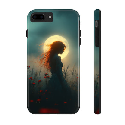 Phone Case - Mysterious Lady in Field of Wild Flowers under a glowing moon