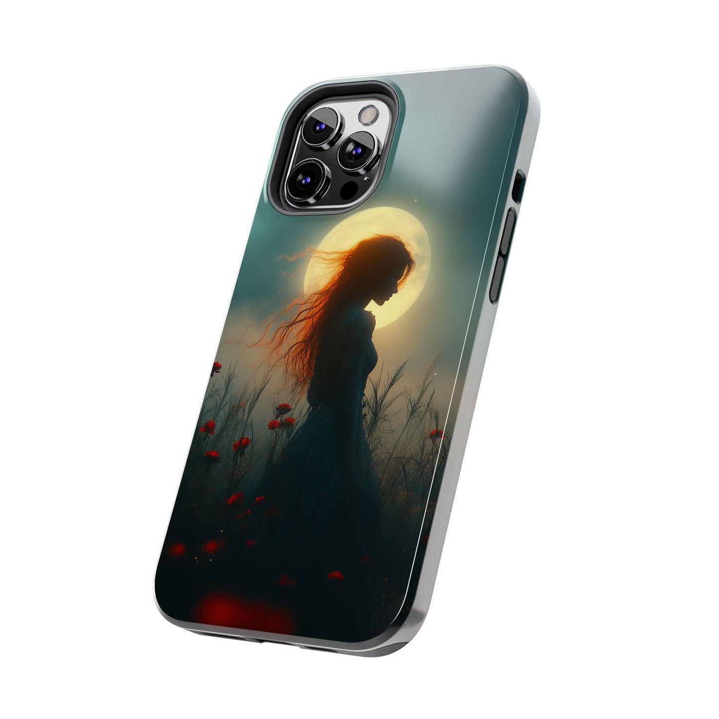 Phone Case - Mysterious Lady in Field of Wild Flowers under a glowing moon