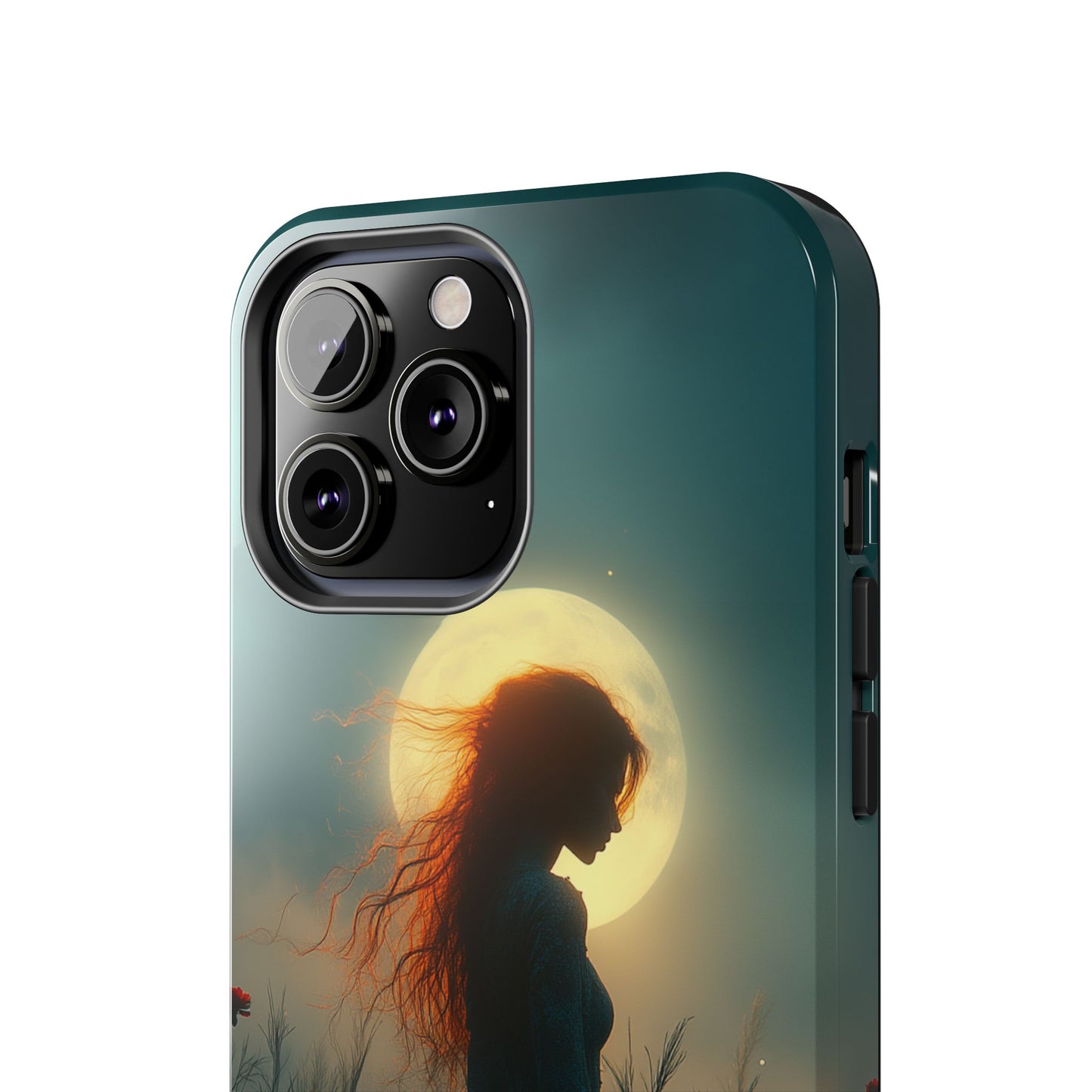 Phone Case - Mysterious Lady in Field of Wild Flowers under a glowing moon