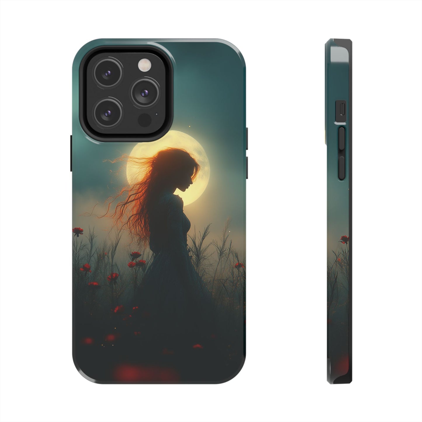 Phone Case - Mysterious Lady in Field of Wild Flowers under a glowing moon