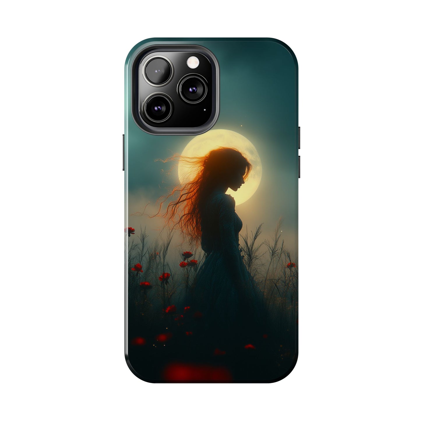 Phone Case - Mysterious Lady in Field of Wild Flowers under a glowing moon