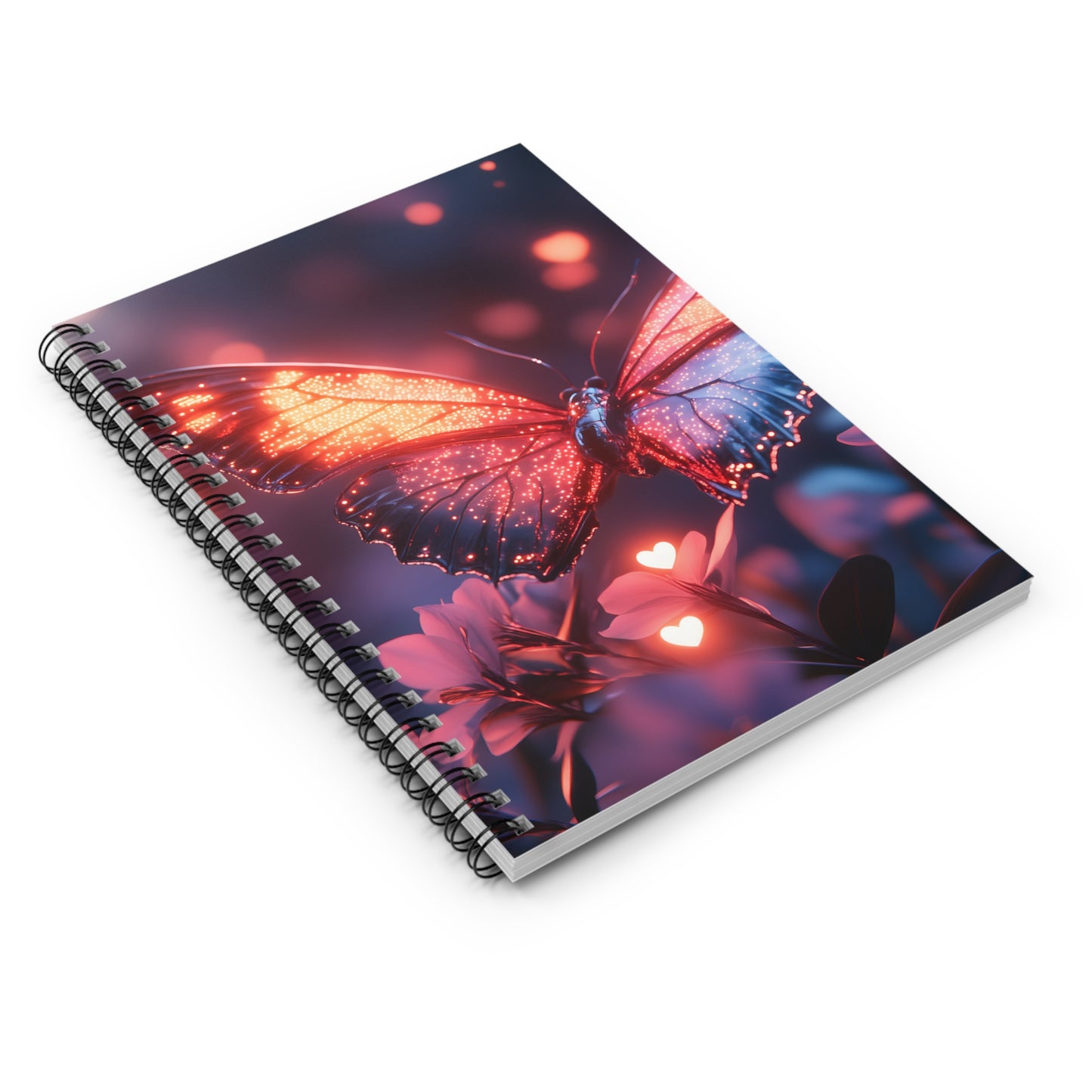 Spiral Notebook - Radiant Butterfly and Purple Flowers