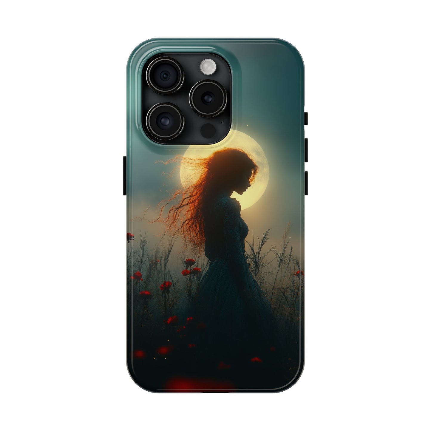 Phone Case - Mysterious Lady in Field of Wild Flowers under a glowing moon