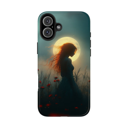 Phone Case - Mysterious Lady in Field of Wild Flowers under a glowing moon