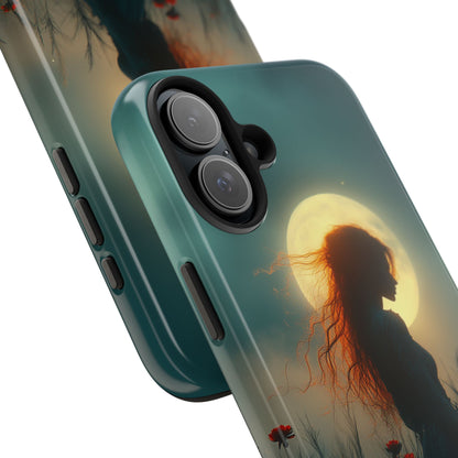 Phone Case - Mysterious Lady in Field of Wild Flowers under a glowing moon