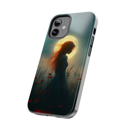 Phone Case - Mysterious Lady in Field of Wild Flowers under a glowing moon