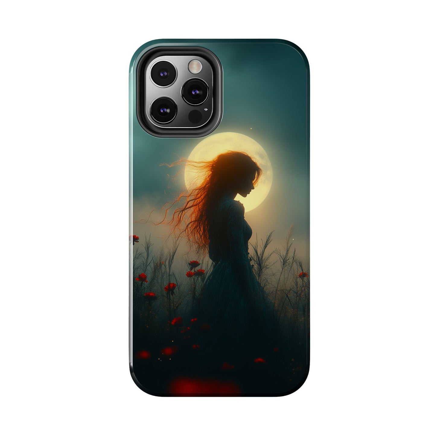 Phone Case - Mysterious Lady in Field of Wild Flowers under a glowing moon