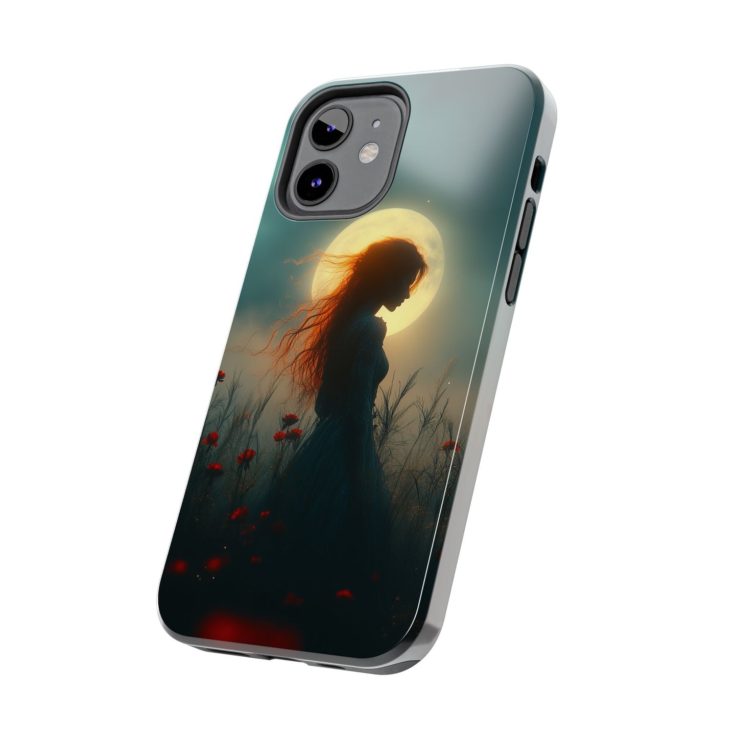 Phone Case - Mysterious Lady in Field of Wild Flowers under a glowing moon