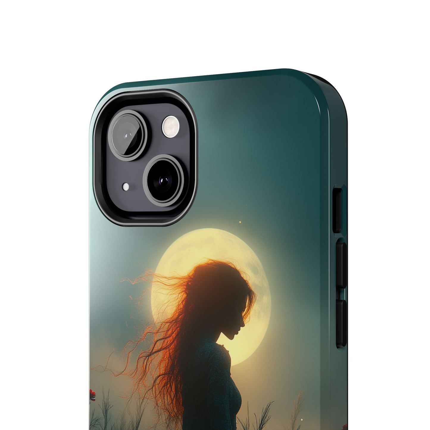 Phone Case - Mysterious Lady in Field of Wild Flowers under a glowing moon