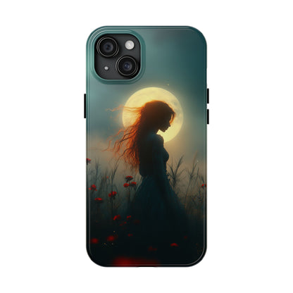 Phone Case - Mysterious Lady in Field of Wild Flowers under a glowing moon