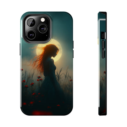 Phone Case - Mysterious Lady in Field of Wild Flowers under a glowing moon