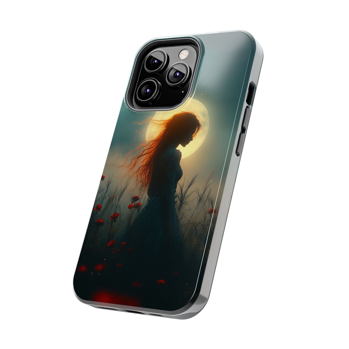 Phone Case - Mysterious Lady in Field of Wild Flowers under a glowing moon