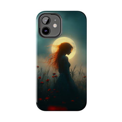 Phone Case - Mysterious Lady in Field of Wild Flowers under a glowing moon