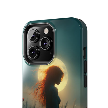 Phone Case - Mysterious Lady in Field of Wild Flowers under a glowing moon