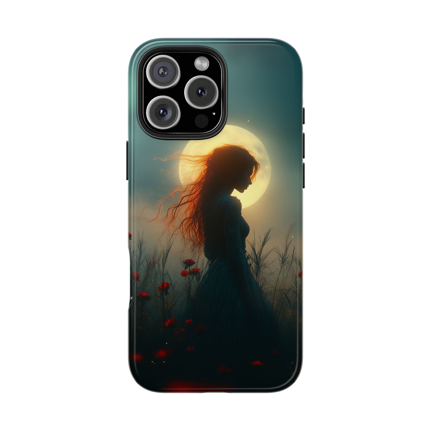 Phone Case - Mysterious Lady in Field of Wild Flowers under a glowing moon