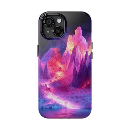 Phone Case - Mystical Crystal Mountain Landscape Design in Blue, Pink, and Purple - Bold and Vibrant