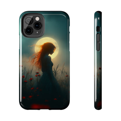 Phone Case - Mysterious Lady in Field of Wild Flowers under a glowing moon