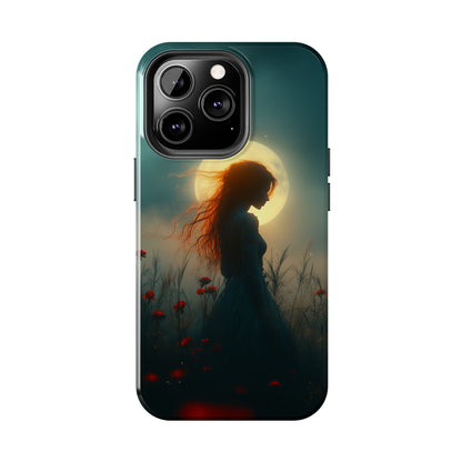 Phone Case - Mysterious Lady in Field of Wild Flowers under a glowing moon