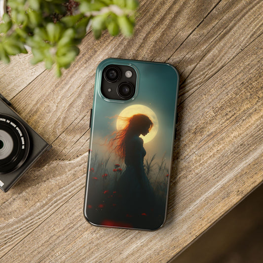 Phone Case - Mysterious Lady in Field of Wild Flowers under a glowing moon