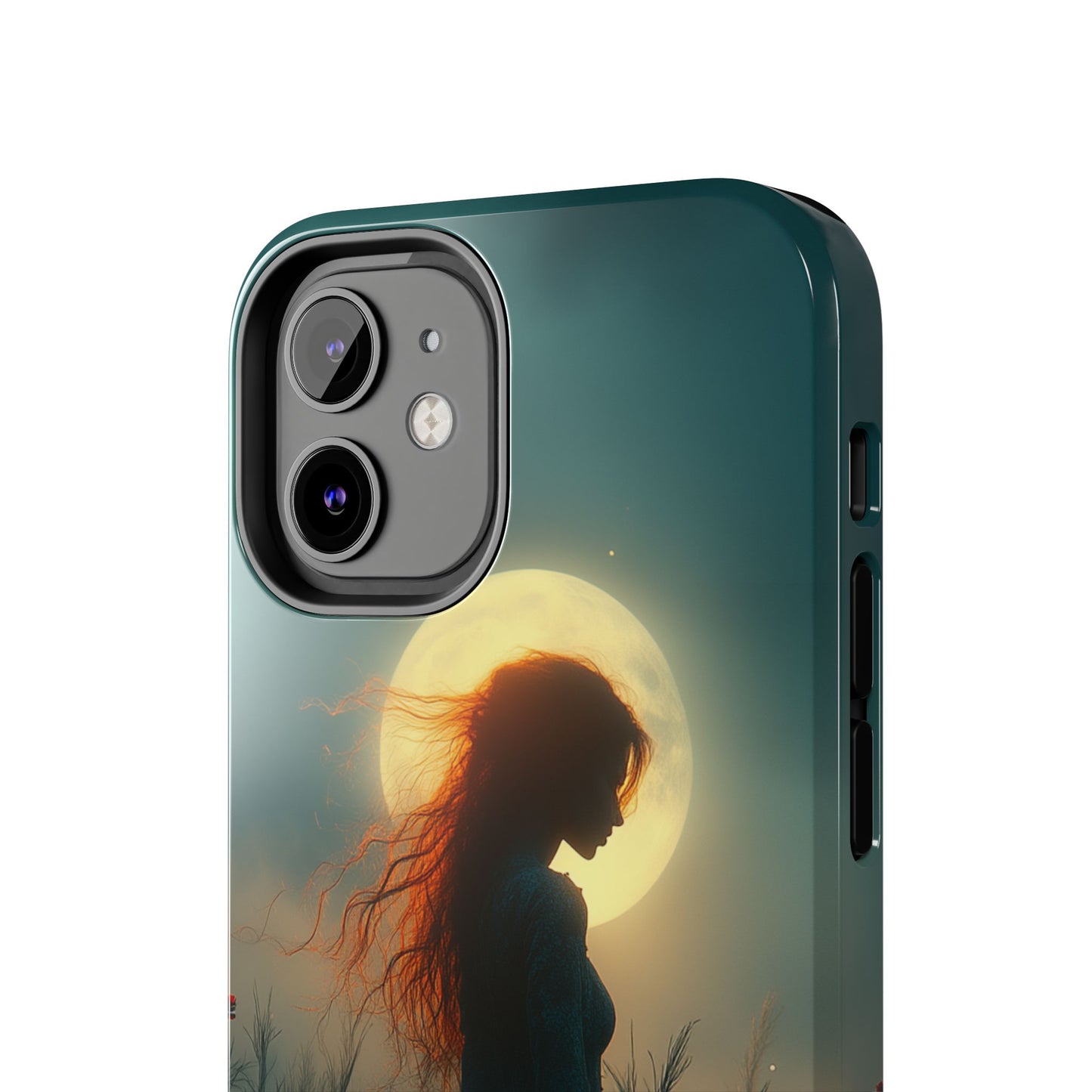 Phone Case - Mysterious Lady in Field of Wild Flowers under a glowing moon