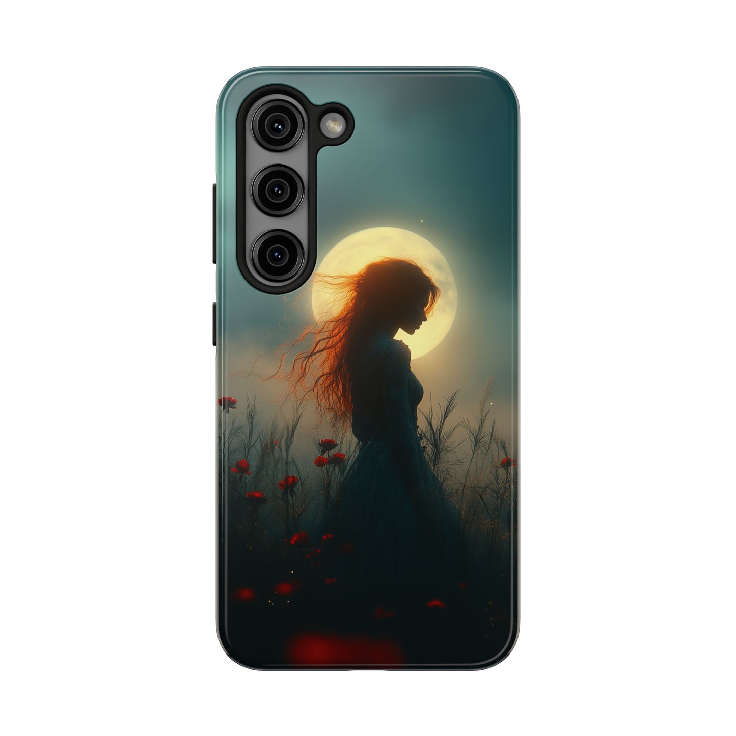 Phone Case - Mysterious Lady in Field of Wild Flowers under a glowing moon