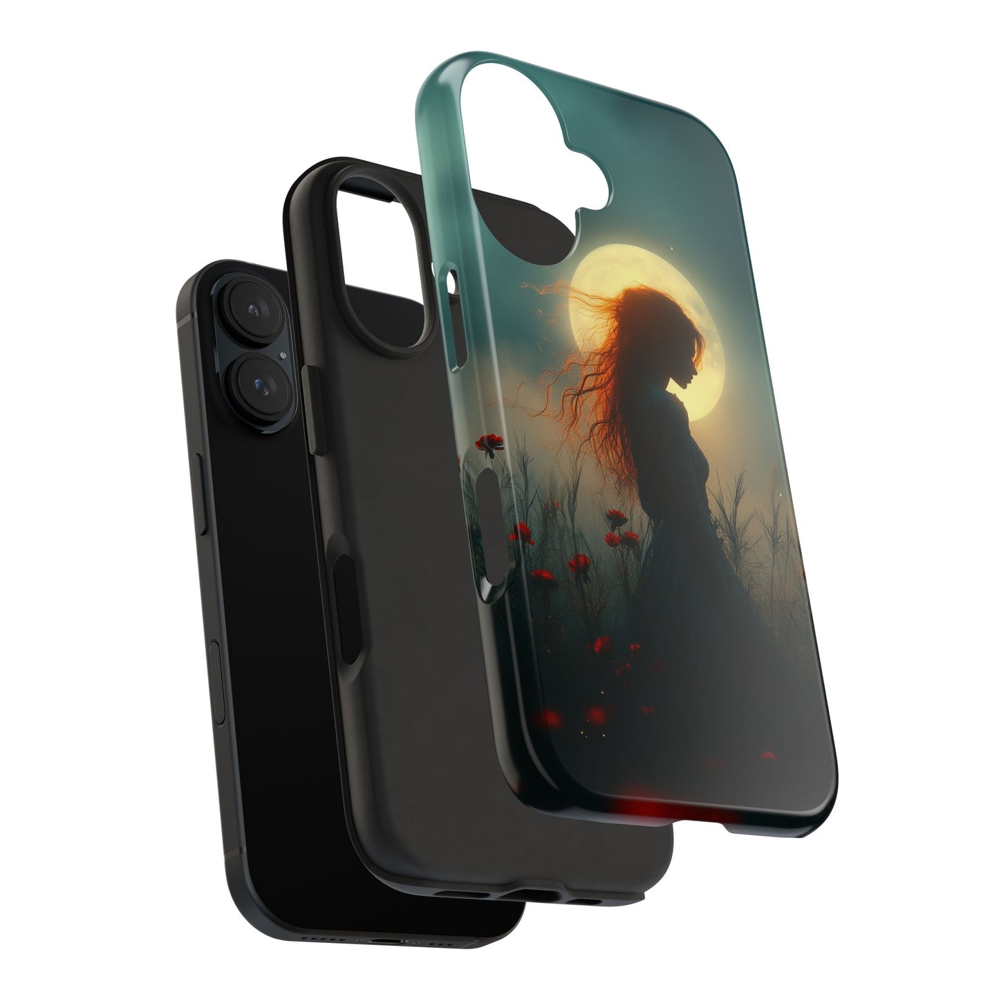 Phone Case - Mysterious Lady in Field of Wild Flowers under a glowing moon