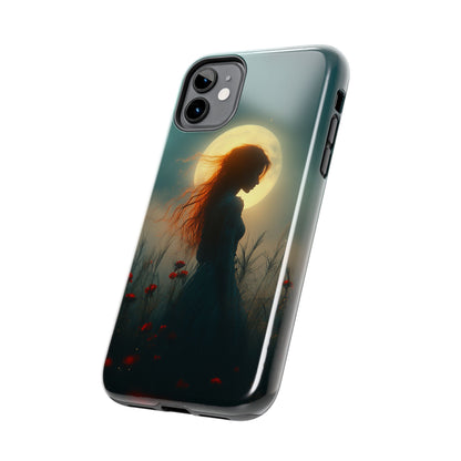 Phone Case - Mysterious Lady in Field of Wild Flowers under a glowing moon