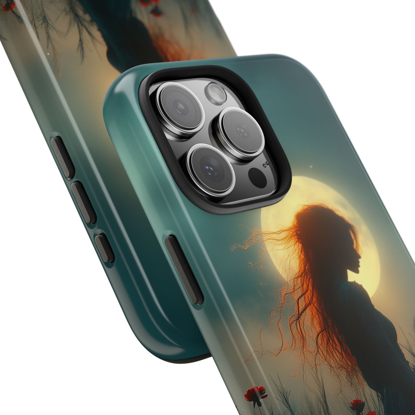 Phone Case - Mysterious Lady in Field of Wild Flowers under a glowing moon