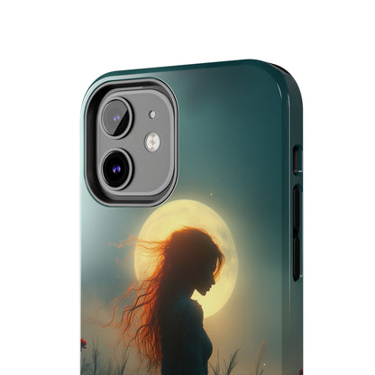 Phone Case - Mysterious Lady in Field of Wild Flowers under a glowing moon