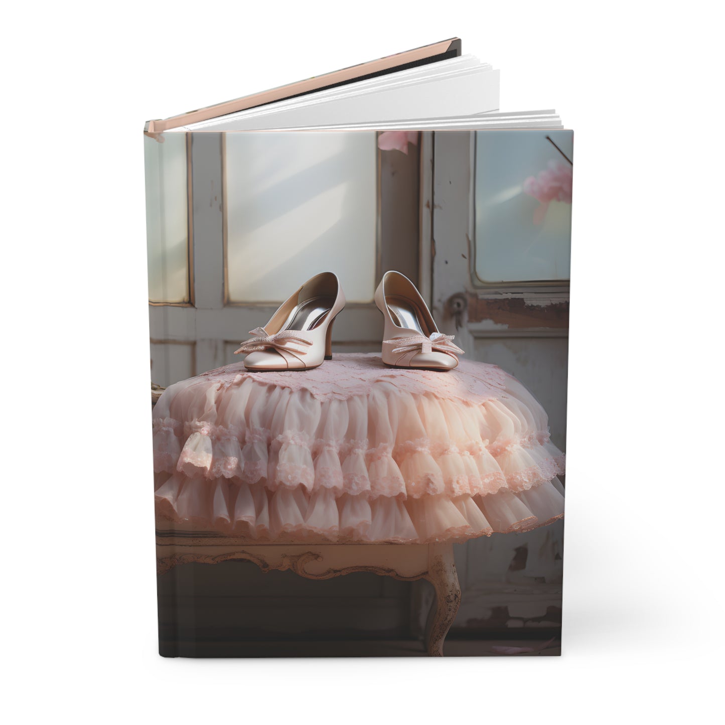 Hardcover Journal - Whimsical Ballet Slippers and Pink Roses Fantasy Design