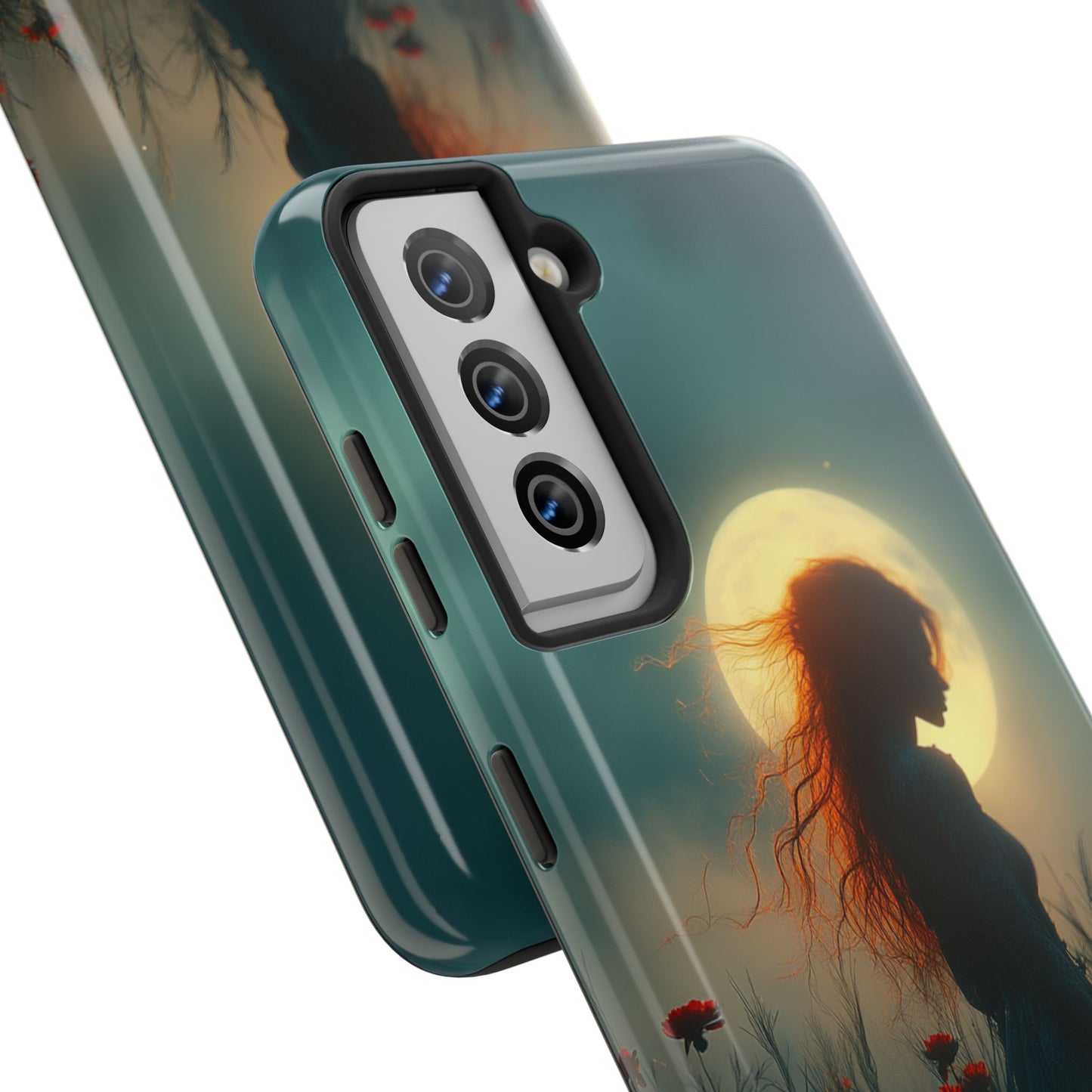 Phone Case - Mysterious Lady in Field of Wild Flowers under a glowing moon