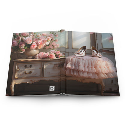 Hardcover Journal - Whimsical Ballet Slippers and Pink Roses Fantasy Design