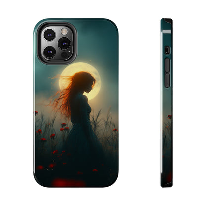 Phone Case - Mysterious Lady in Field of Wild Flowers under a glowing moon